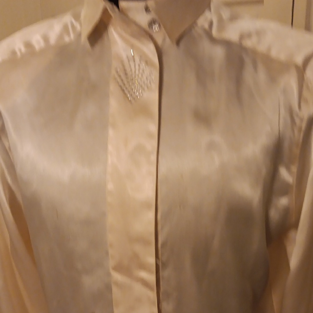 Leslie Fay Cream blouse satin jeweled